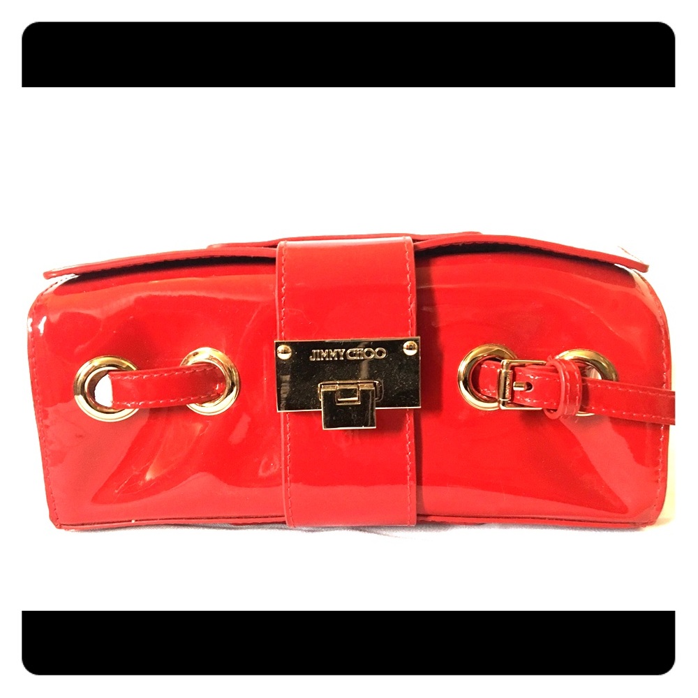 Jimmy Choo red patent leather clutch purse handbag